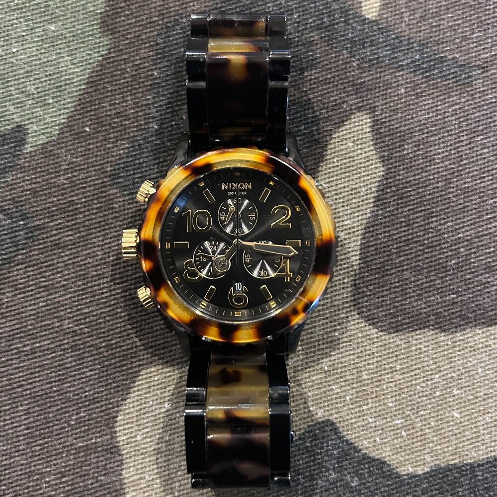 Nixon Women's A037679 42-20 Chrono Black IP Steel & Tortoise Acetate Bracelet